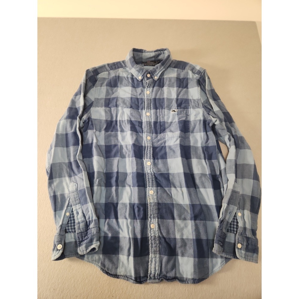 Vineyard Vines Flannel Long Sleeve Button Up Shirt Blue Check Sz Large Slim Fit